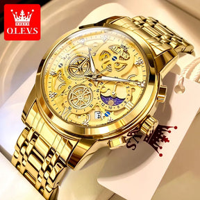 Relógio OLEVS Golden Majesty Masculino com Pulseira de Aço