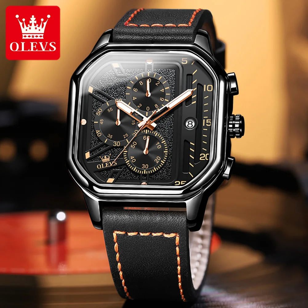 Relógio OLEVS Regal Square Masculino com Pulseira de Couro