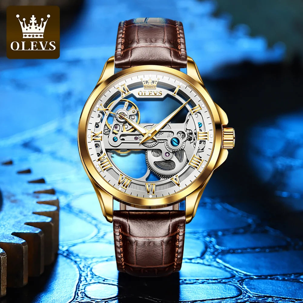 Relógio OLEVS Golden Horizon Masculino com Pulseira de Couro