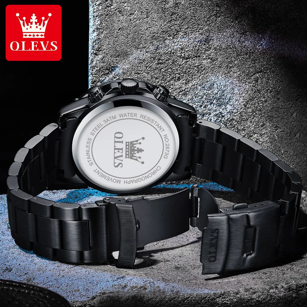 Relógio OLEVS Black Armor Chronograph Masculino com Pulseira de Couro