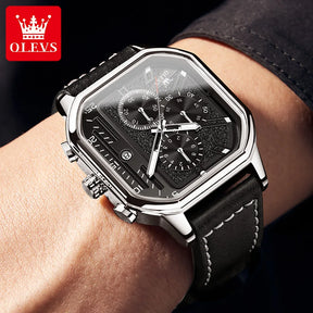 Relógio OLEVS Regal Square Masculino com Pulseira de Couro