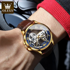 Relógio OLEVS Golden Horizon Masculino com Pulseira de Couro