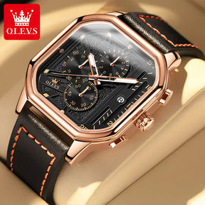 Relógio OLEVS Regal Square Masculino com Pulseira de Couro