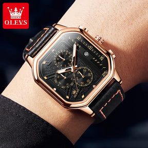 Relógio OLEVS Regal Square Masculino com Pulseira de Couro