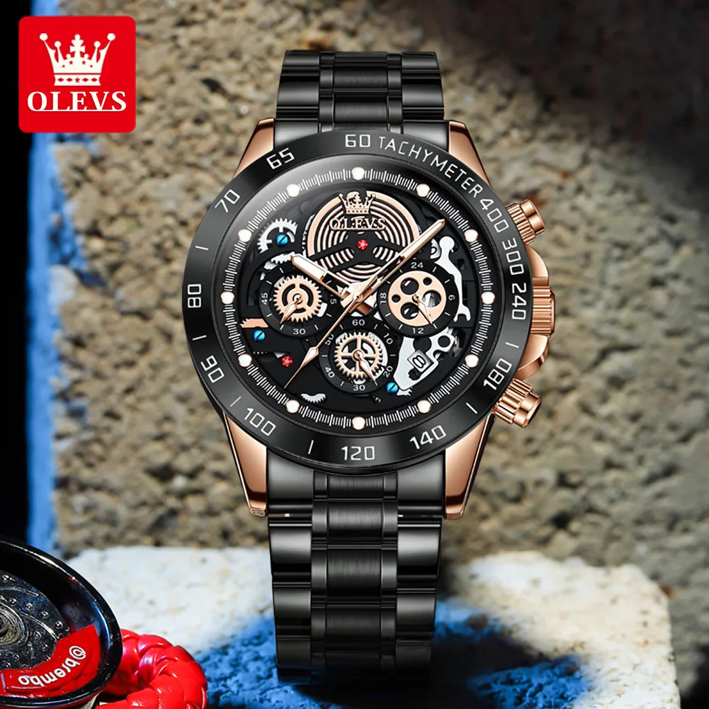 Relógio OLEVS Obsidian Fusion Masculino com Pulseira de Aço