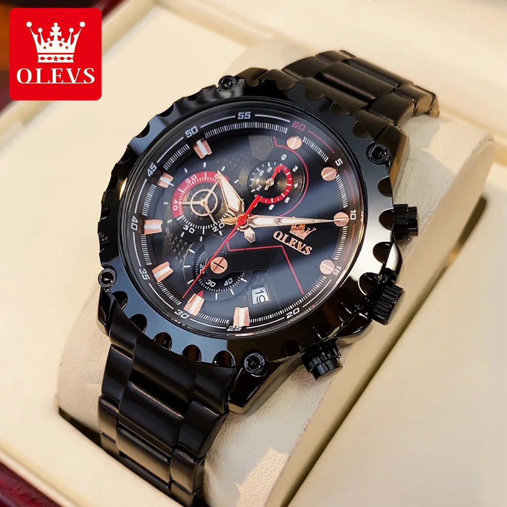 Relógio OLEVS Black Armor Chronograph Masculino com Pulseira de Couro