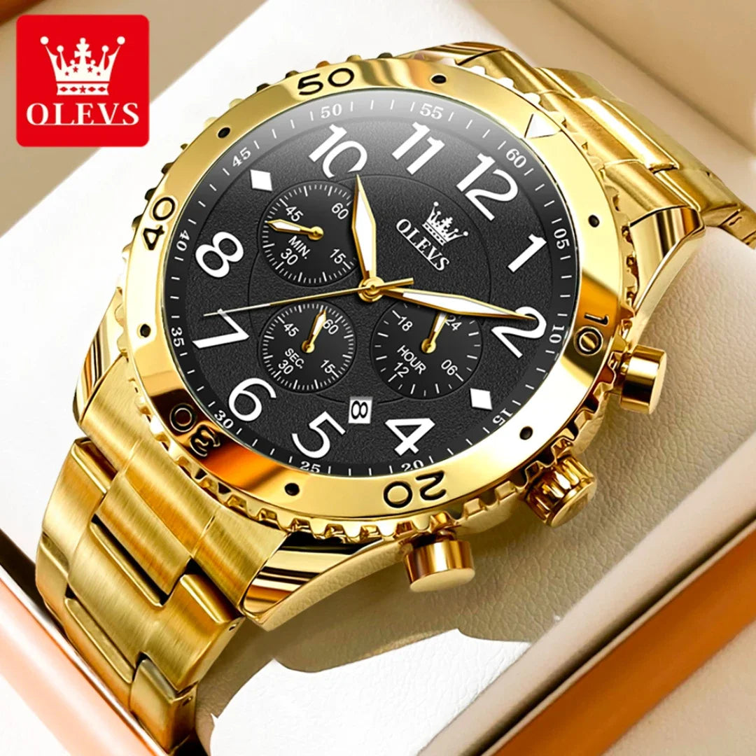 Relógio OLEVS Imperial Gold Masculino com Pulseira de Aço