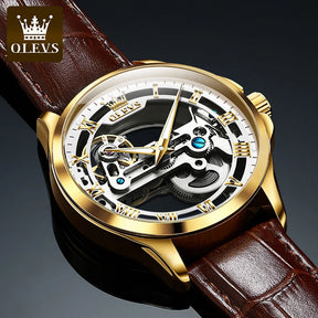 Relógio OLEVS Golden Horizon Masculino com Pulseira de Couro