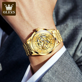 Relógio OLEVS Golden Skeleton Masculino com Pulseira de Aço