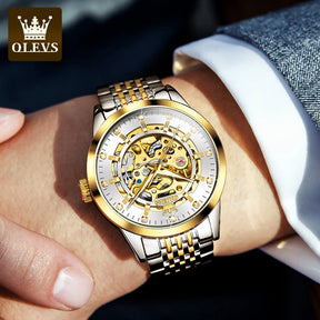 Relógio OLEVS Golden Skeleton Masculino com Pulseira de Aço