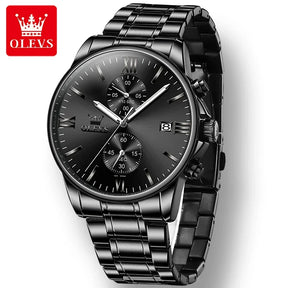 Relógio OLEVS Black Elegance Masculino com Pulseira de Aço